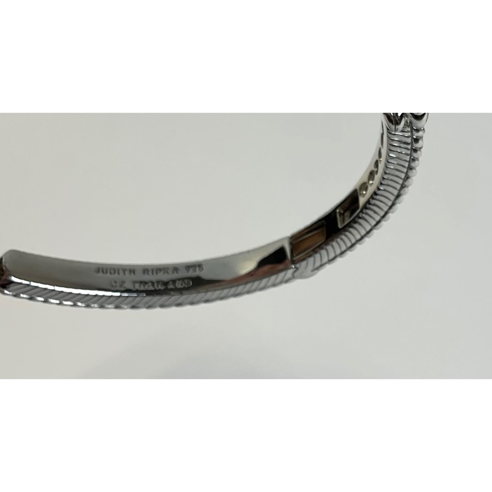 Judith Ripka 925 Sterling Silver Pink Clear CZ Textured Rope Hinged Bracelet - Picture 8 of 11